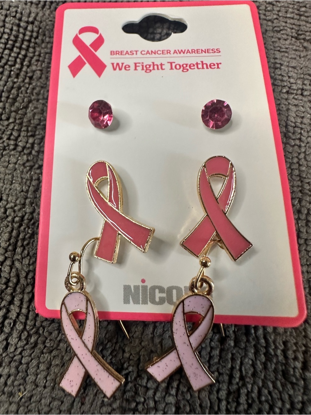 Nicole Pink Ribbon Breast Cancer Awareness Earring Set lot of 4